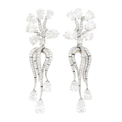 Lot 210 - Pair of Platinum and Diamond Pendant-Earrings