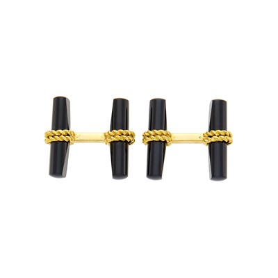 Lot 71 - Van Cleef & Arpels Pair of Gold and Black Onyx Cufflinks with Interchangeable Gold Inserts