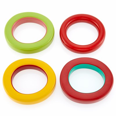 Lot 1061 - Hermès Three Lacquer Bangle Bracelets and Elsa Peretti, Tiffany & Co. Red Lacquer Bangle Bracelet