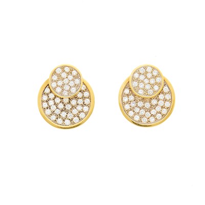 Lot 1099 - Pair of Gold and Diamond Disc Earrings