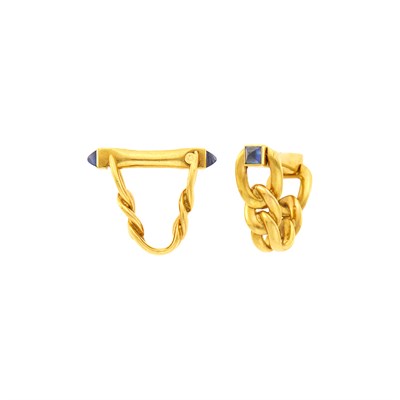 Lot 75 - Boucheron Paris Pair of Gold and Cabochon Sapphire Cufflinks