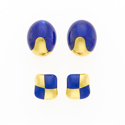 Lot 1271 - Pair of Gold and Lapis Earclips and Angela Cummings Pair of Gold and Lapis Earrings
