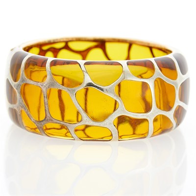 Lot 1059 - Angelique de Paris Sterling Silver and Yellow Glass Bangle Bracelet