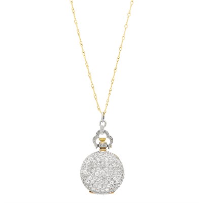 Lot 106 - Antique Platinum, Gold and Diamond Pendant-Watch with Long Gold Chain Necklace