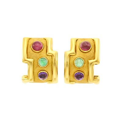 Lot 18 - Burle Marx Pair of Gold and Cabochon Colored Stone Earrings