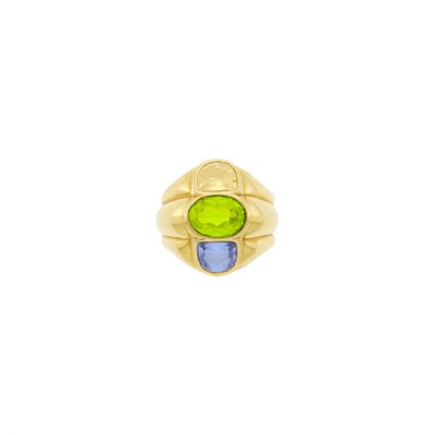 Lot 38 - Bulgari Gold, Peridot, Sapphire and Yellow Sapphire Triple Band Ring