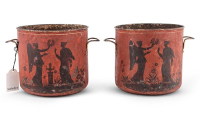 Lot 106 - Pair of Regency Tole Painted Wine Coolers...