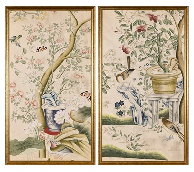 Lot 126 - Pair of Chinese Painted Wall Paper Panels...