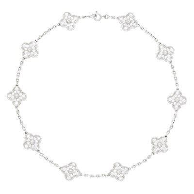 Lot 152 - Van Cleef & Arpels White Gold and Diamond 'Alhambra' Necklace, France