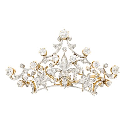 Lot 107 - Antique Platinum, Gold and Diamond Coronet Brooch