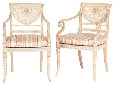 Lot 201 - Pair of Regency Style Painted Wood and Caned...