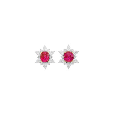 Lot 142 - Pair of White Gold, Ruby and Diamond Earrings