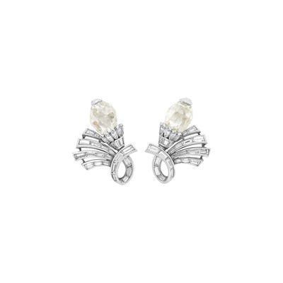 Lot 191 - Raymond Yard Pair of Platinum, Diamond and Diamond Briolette Earclips