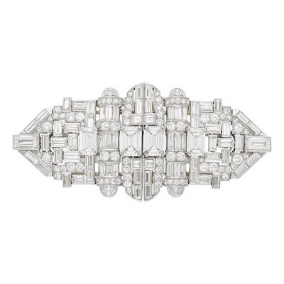 Lot 208 - Platinum and Diamond Double Clip-Brooch
