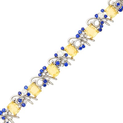 Lot 196 - Raymond Yard Platinum, Gold, Yellow Sapphire, Sapphire and Diamond Bracelet