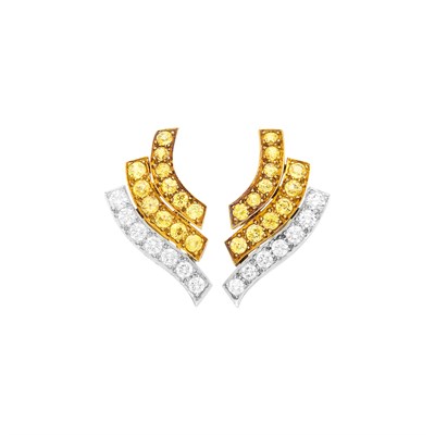 Lot 21 - Tambetti Pair of Two-Color Gold, Diamond and Yellow Sapphire Earrings