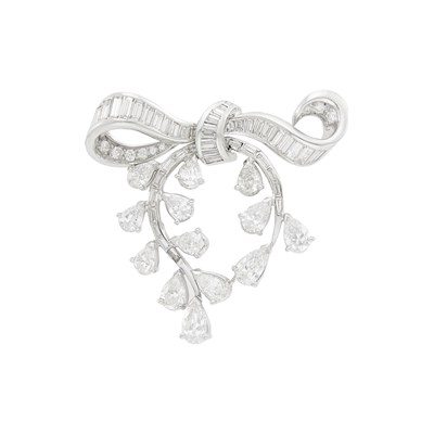 Lot 202 - Platinum and Diamond Bow Brooch