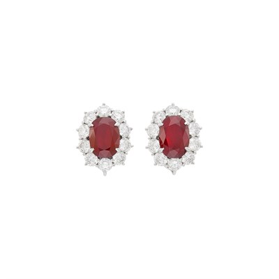 Lot 139 - Pair of White Gold, Ruby and Diamond Earclips