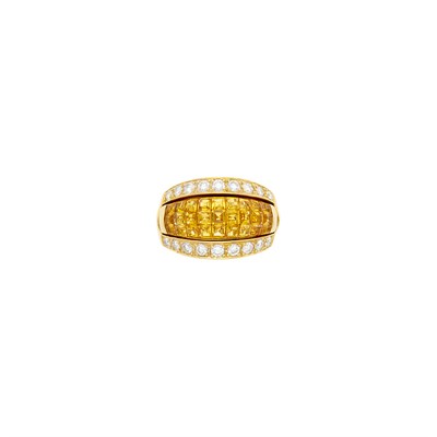 Lot 23 - Gold and Invisibly-Set Yellow Sapphire Ring with Gold and Diamond Jacket