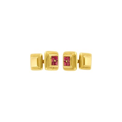 Lot 64 - Tiffany & Co. Pair of Gold and Ruby Cufflinks