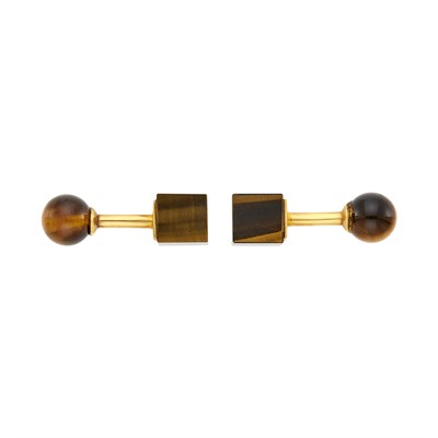 Lot 1013 - Tiffany & Co. Pair of Gold and Tiger's Eye Cufflinks