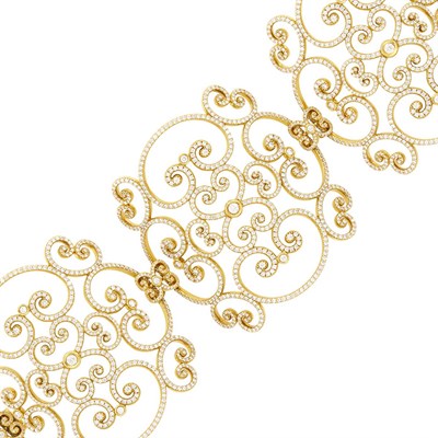 Lot 189 - Tiffany & Co., Paloma Picasso Wide Gold and Diamond 'Venezia Goldoni' Bracelet