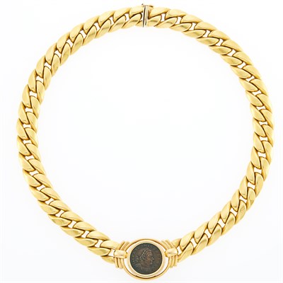 Lot 1018 - Gold and Bronze Coin Curb Link Necklace