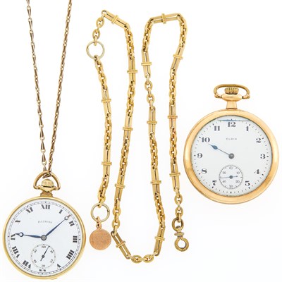 Lot 1294 - Two Gold-Filled Open Face Pocket Watches and Chains