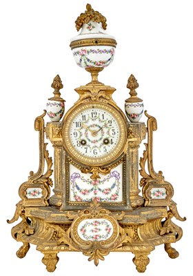 Lot 156 - Napoleon III Style Gilt-Metal and Sevres Style Hand-Painted Porcelain Mantel Clock