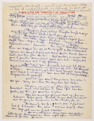 Lot 174 - HEMINGWAY, ERNEST Autograph letter signed. San...