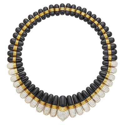 Lot 171 - Gold, Black Onyx and Diamond Necklace