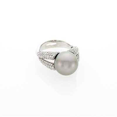 Lot 1188 - White Gold, Gray Tahitian Cultured Pearl and Diamond Ring
