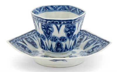 Lot 163 - A Chinese Blue and White Hexagonal Cup and Saucer