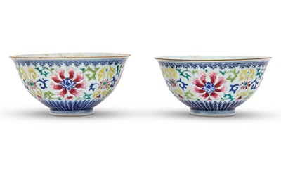 Lot 141 - Pair of Chinese Polychrome Enamel Decorated Porcelain Bowls