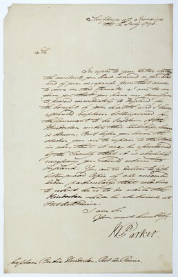 Lot 198 - [JAMAICA] PARKER, SIR WILLIAM. Signed letter...