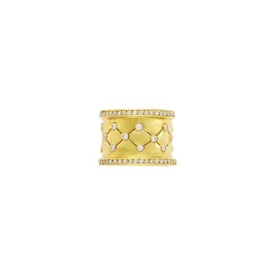 Lot 54 - Attributed to Zadora Wide Gold and Diamond Band Ring