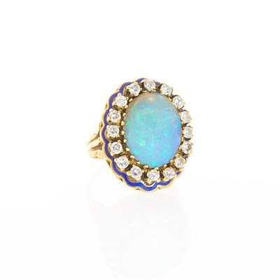 Lot 1118 - Gold, Opal, Blue Enamel and Diamond Ring