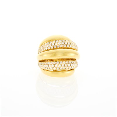 Lot 1079 - Wide Gold and Diamond Bombé Ring