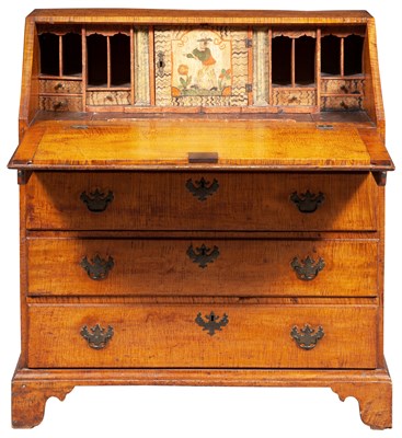Lot 173 - Queen Anne Tiger Maple Slant-Lid Desk with Paint-decorated Interior