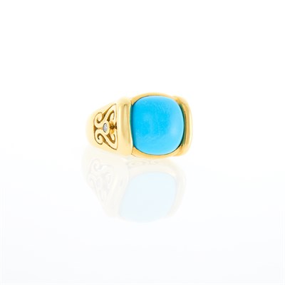 Lot 1001 - Gold, Turquoise and Diamond Ring