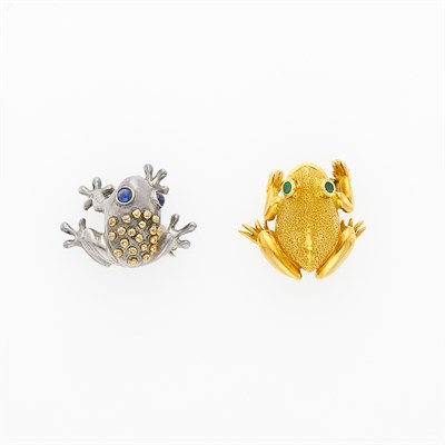 Lot 1033 - Tiffany & Co. Silver and Gold Frog Pin and McTeigue for Tiffany & Co. Gold Frog Pin
