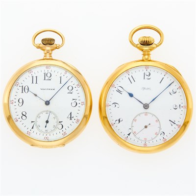 Lot 1146 - Waltham and Tiffany & Co. Two Gold Open Face Pocket Watches