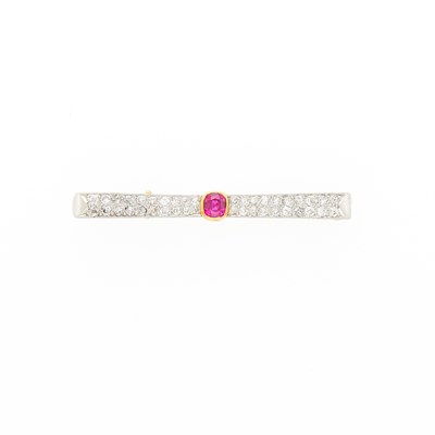Lot 1172 - Antique Gold, Platinum, Ruby and Diamond Bar Pin