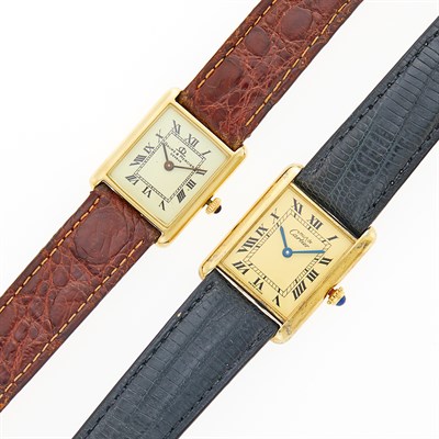 Lot 1274 - Baume & Mercier Gold Wristwatch and Must de Cartier Paris Vermeil 'Tank' Wristwatch