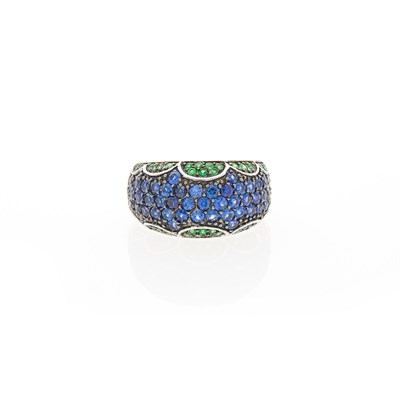 Lot 2177 - White Gold, Sapphire and Green Garnet Ring