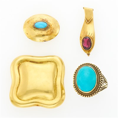 Lot 1009 - Group of Gold, Turquoise and Garnet Jewelry