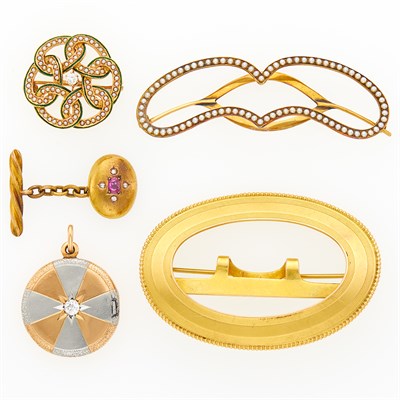 Lot 1135 - Group of Antique Jewelry and Single Cufflink