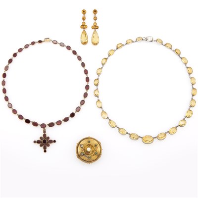 Lot 1143 - Antique Gold-Filled, Silver, Low Karat Gold, Garnet and Citrine Jewelry