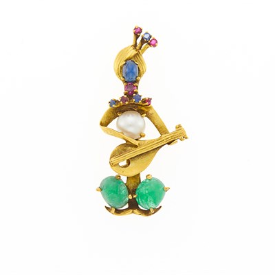 Lot 1110 - Gold and Gem-Set Musician Brooch