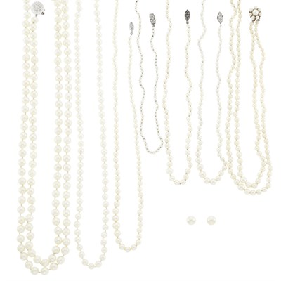 Lot 1162 - Seven Cultured Pearl Necklaces and Pair of Stud Earrings